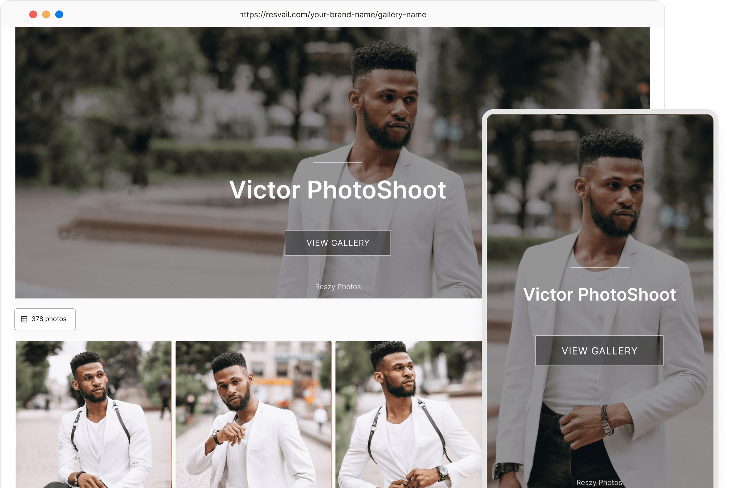 Professional gallery preview showing desktop and mobile views